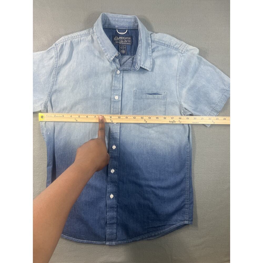 Men's American Rag Blue Cotton Button-Up Shirt, Short Sleeve, Size Medium